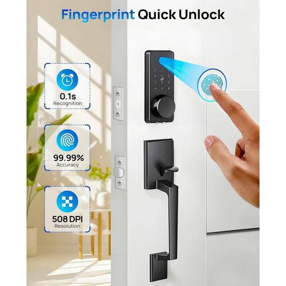 WiFi Smart Keyless Fingerprint Entry Door Lock Handle Set APP - Picture 3 of 8